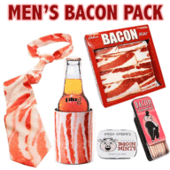 Men's Bacon Gift Pack Set - Bacon Tie, Wallet, Cozy / Koozie, Mints & Toothpicks