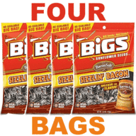 BIGS Sizzlin Bacon Flavored Sunflower Seeds (Four Bags)