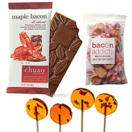 Maple Bacon Sampler Pack (3pc Gift Set) - Maple Bacon Lollipops, Chuao Maple Bacon Milk Chocolate Bar & Maple Bacon Salt Water Taffy