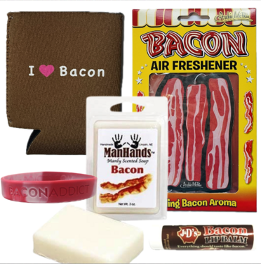 Bacon Survival Kit (5pc Gift Set) - Bacon Soap, Air Freshener, Lip Balm, I Love Bacon Can Cooler & Bacon Addict Silicone Wristband