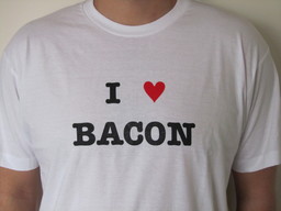 I Love (Heart) Bacon T-shirt - White Tee Shirt (Men's XL)
